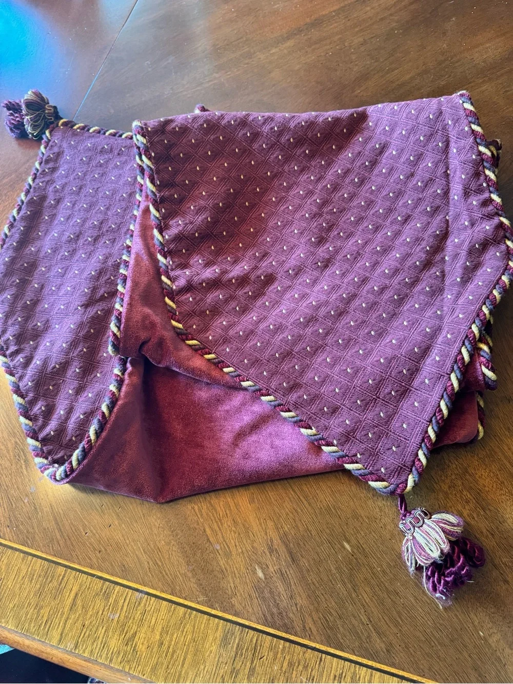 Handmade Heavy Ornate Velvet Cotton Table Runner Regal Red Gold Burgundy RL 89”